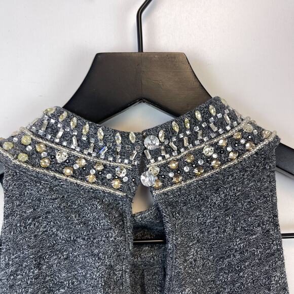 Vanessa Virginia Anthropologie Size M Beaded Halter Stretch Knit Tank Top Gray - Picture 8 of 10